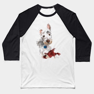 White Dog with a Red Toy Baseball T-Shirt